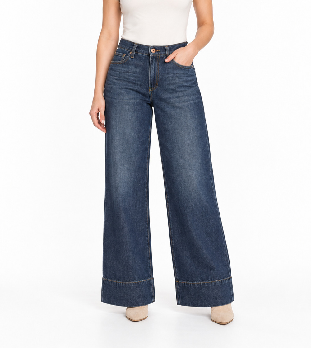 Cabi Bean Jeans Womens 8 High Rise Wide Leg Cuffed Hem Cotton Blend Y2K Retro